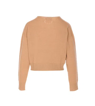 Twinset Twin-set Beige Crew Neck Sweater In Soft Wool-cashmere Blend In Brown