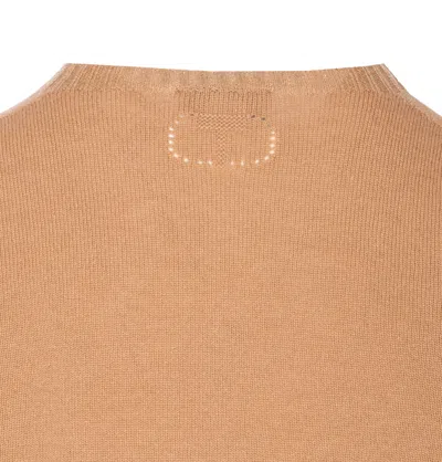 Twinset Twin-set Beige Crew Neck Sweater In Soft Wool-cashmere Blend In Brown