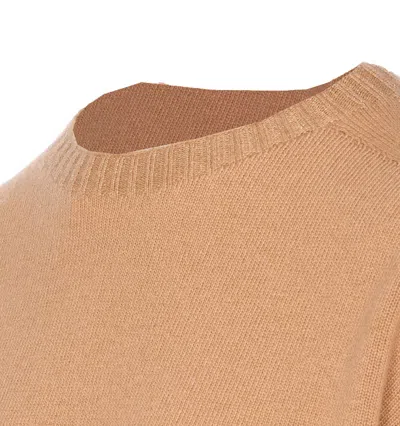 Twinset Twin-set Beige Crew Neck Sweater In Soft Wool-cashmere Blend In Brown