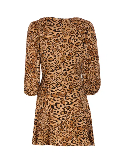 Twinset Leopard-print Puff-sleeve Mini Dress In Brown