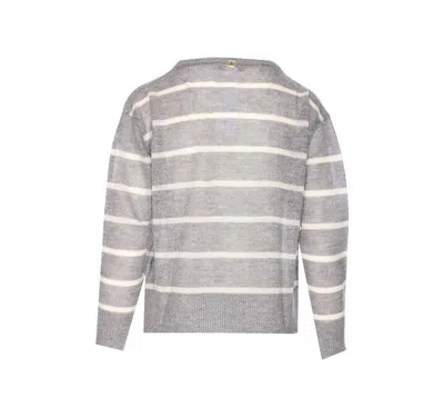 Twinset Twin-set Relaxed Grey Knit Sweater With Floral Embroidery In Gray