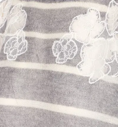 Twinset Twin-set Relaxed Grey Knit Sweater With Floral Embroidery In Gray