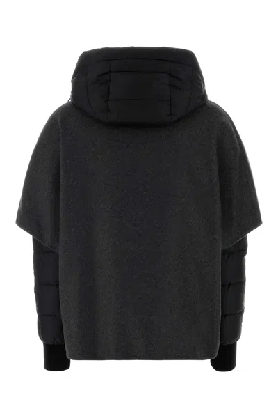 Moorer Hooded Down Jacket Featuring Quilted Sleeves In Gray