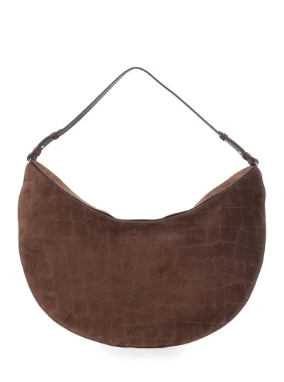 Jacquemus Le Calisso Rond Large Brown Shoulder Bag With Adjustable Strap And Embossed Crodocile Effect In Leat In Brown