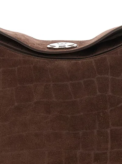 Jacquemus Le Calisso Rond Large Brown Shoulder Bag With Adjustable Strap And Embossed Crodocile Effect In Leat In Brown