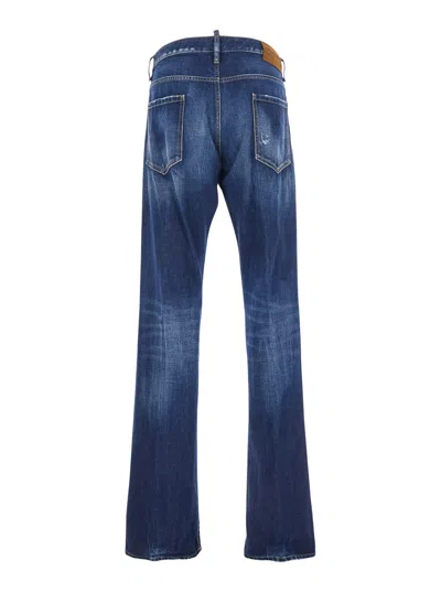 Dsquared2 The American Blue Jeans With Logo Patch On The Rear And Faded Effect In Denim Man In Blue