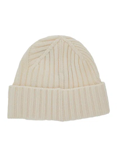 Jacquemus Le Bonnet Tourni White Beanie With Turn-up Brim And Logo Lettering On The Front In Wool Man In Neutral