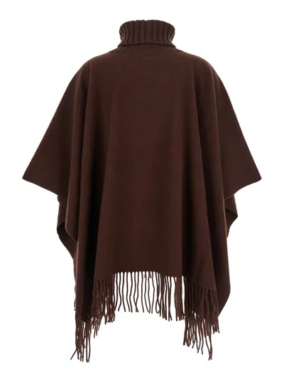 Fabiana Filippi Turtleneck Fringe Poncho In Brown