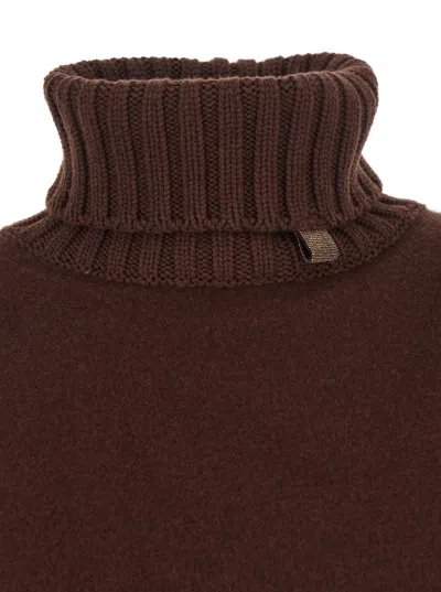 Fabiana Filippi Turtleneck Fringe Poncho In Brown