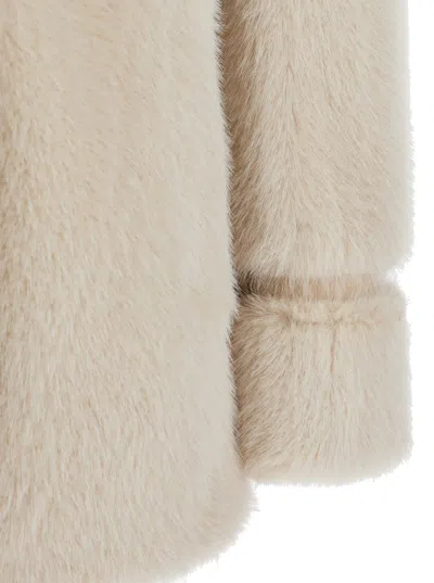 Twinset White Double-breasted Coat With Peak Revers In Ecofur Woman In Neutral