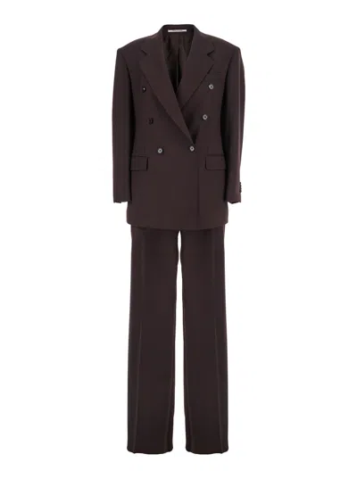 Tagliatore Double-breasted Notched Suit In Brown