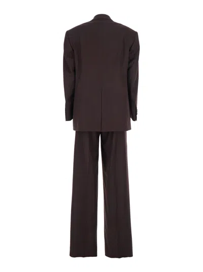 Tagliatore Double-breasted Notched Suit In Brown