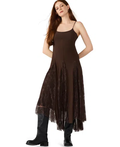 Steve Madden Vita Lace Detail Godet Pleat Dress In Brown