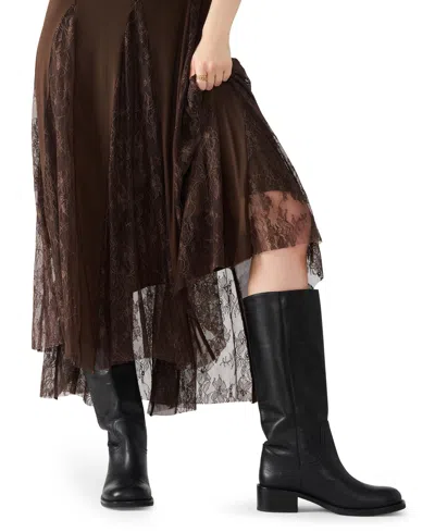 Steve Madden Vita Lace Detail Godet Pleat Dress In Brown