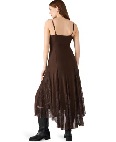 Steve Madden Vita Lace Detail Godet Pleat Dress In Brown