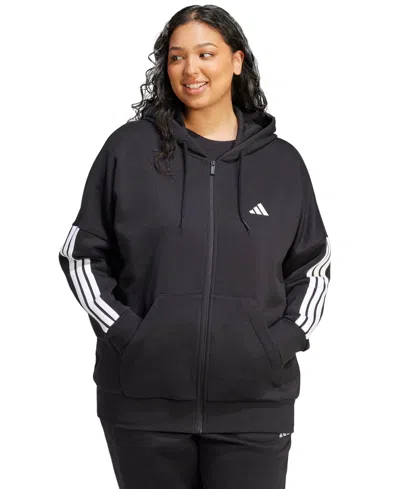 Adidas Originals Women's 3-stripe Fleece Full Zip Hoodie In Black