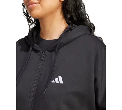Adidas Originals Women's 3-stripe Fleece Full Zip Hoodie In Black
