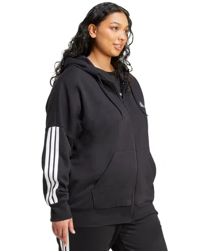 Adidas Originals Women's 3-stripe Fleece Full Zip Hoodie In Black