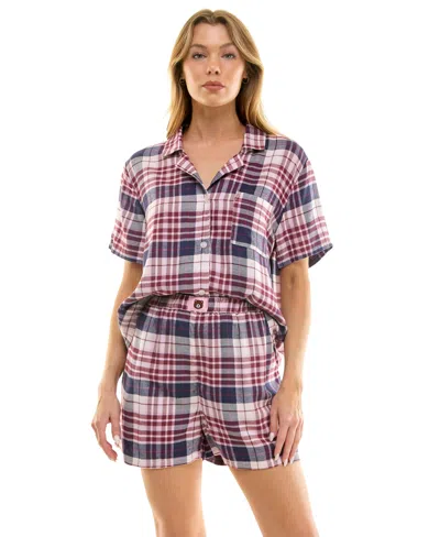 Roudelain Women's 2-piece Boxy Notch Collar Top With Boxer Shorts Set In Multi