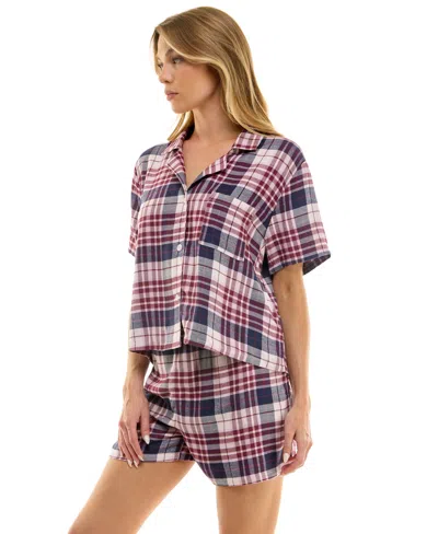 Roudelain Women's 2-piece Boxy Notch Collar Top With Boxer Shorts Set In Multi