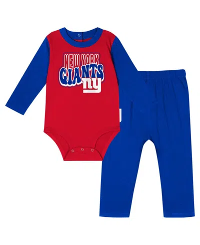 Outerstuff Baby Boys And Girls 2-piece New York Giants Double Up Long Sleeve Bodysuit And Pants Set In Multi