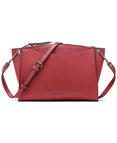 Calvin Klein Garnet Adjustable Top Zipper Crossbody In Red