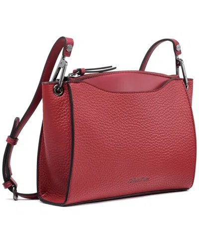 Calvin Klein Garnet Adjustable Top Zipper Crossbody In Red
