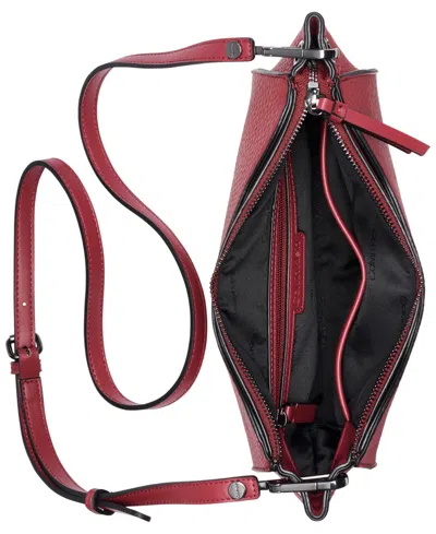 Calvin Klein Garnet Adjustable Top Zipper Crossbody In Red