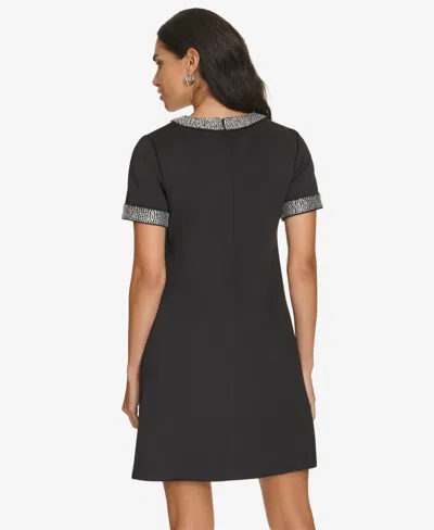 Calvin Klein Petite Heatfix Trim Jewel Neck Dress In Black