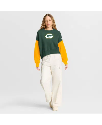 Nike Green Green Bay Packers Oversized Color-block Pullover Sweatshirt In Green