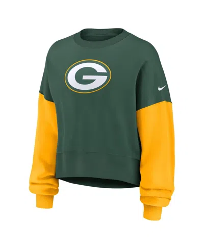 Nike Green Green Bay Packers Oversized Color-block Pullover Sweatshirt In Green