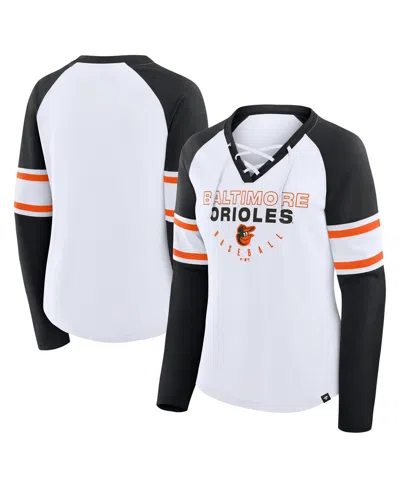 Fanatics Women's White/black Cincinnati Bengals Redzone Blitz Package Raglan Lace-up V-neck Long Sleeve T-shi In Multi