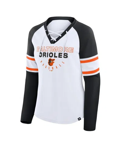 Fanatics Women's White/black Cincinnati Bengals Redzone Blitz Package Raglan Lace-up V-neck Long Sleeve T-shi In Multi