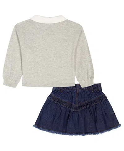Tommy Hilfiger Toddler And Little Girls 2-piece Collared Top And Denim Flare Skirt Set In Multi
