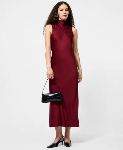 French Connection Ennis Satin Maxi Dress In Burgundy