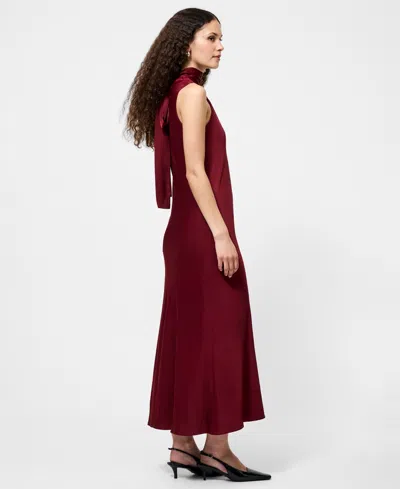 French Connection Ennis Satin Maxi Dress In Burgundy