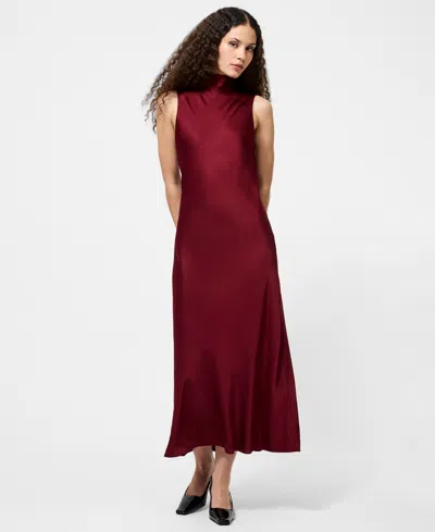 French Connection Ennis Satin Maxi Dress In Burgundy