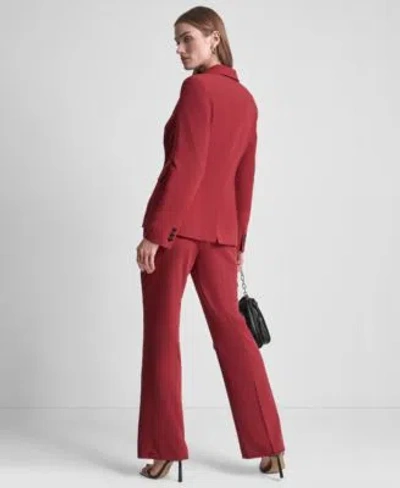 Dkny Womens Padded Shoulder One Button Jacket Modern Fit Mid Rise Trousers Square Neck Button Front Vest In Red