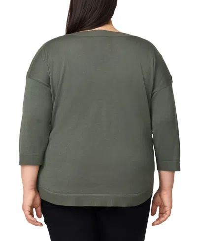 Melissa Paige Plus Size Button-trim Drop-shoulder Sweater In Green