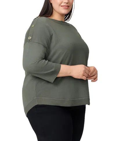 Melissa Paige Plus Size Button-trim Drop-shoulder Sweater In Green