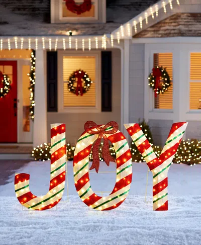 Glitzhome Lighted Fabric Christmas 2.5d Peppermint Joy Lighting Decor, Set Of 3 In Multi