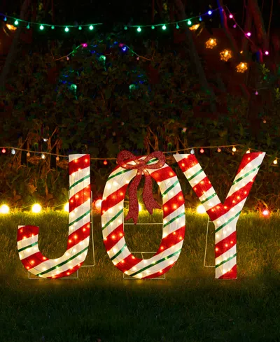 Glitzhome Lighted Fabric Christmas 2.5d Peppermint Joy Lighting Decor, Set Of 3 In Multi