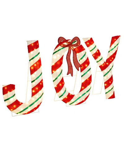 Glitzhome Lighted Fabric Christmas 2.5d Peppermint Joy Lighting Decor, Set Of 3 In Multi