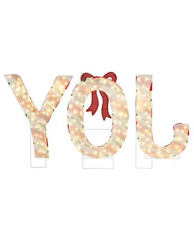 Glitzhome Lighted Fabric Christmas 2.5d Peppermint Joy Lighting Decor, Set Of 3 In Multi