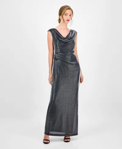 Connected Textured Metallic Gown In Green