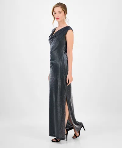 Connected Textured Metallic Gown In Green