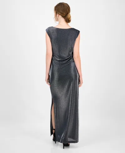 Connected Textured Metallic Gown In Green