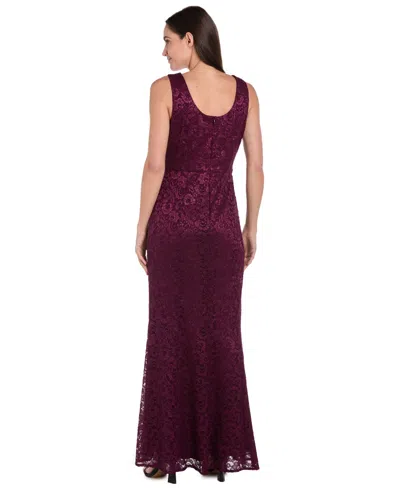 R & M Richards Petite 2-pc. Metallic-lace Gown & Jacket Set In Burgundy