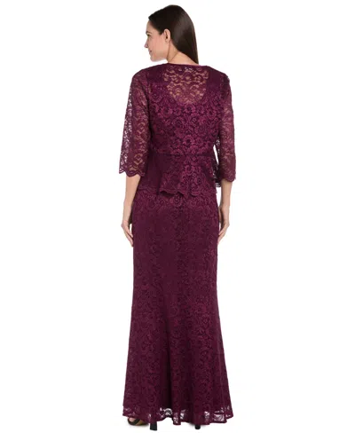 R & M Richards Petite 2-pc. Metallic-lace Gown & Jacket Set In Burgundy