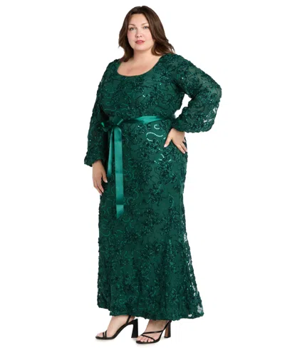 R & M Richards 3725w Long Formal Floral Print Evening Plus Size Dress In Green